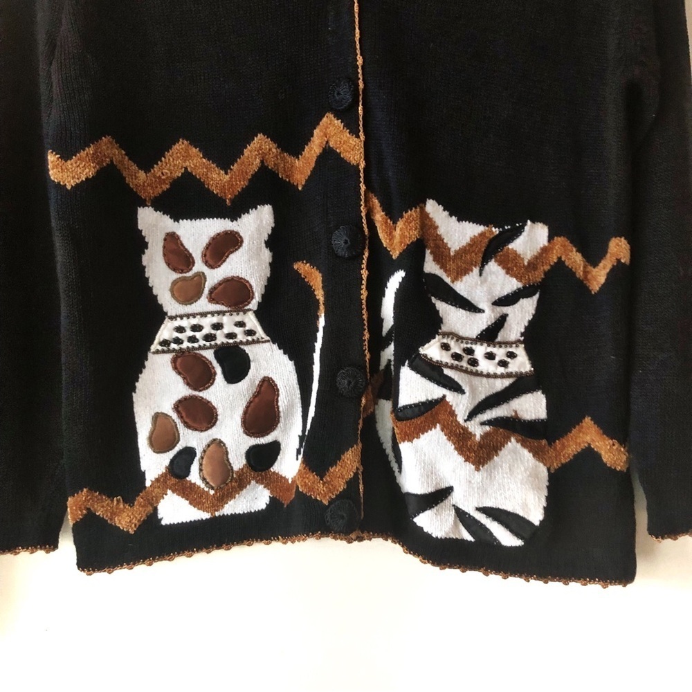 Vintage 90s Victoria Harbour Cat Cardigan Whimsigoth Cottagecore Soft Knit Sz M - Picture 7 of 13
